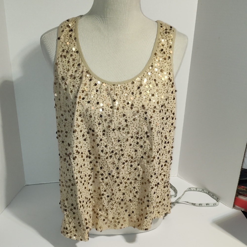 Beige sparkle tank top American Rag Womens Gold Glitter Sequin Sparkle Size 0X